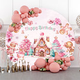 Lofaris Round Christmas Gingerbread House Birthday Backdrop